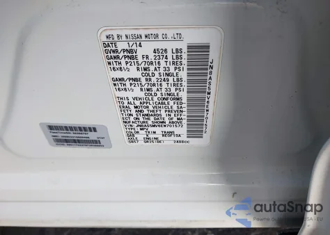 2014 Nissan Rogue Select S z USA, uszkodzony, nr VIN JN8AS5MV6EW701572